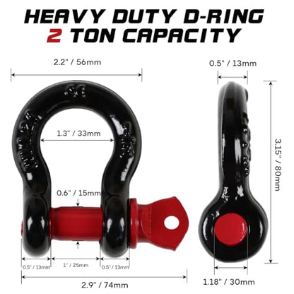 2 PCS Heavy Duty Lifting Slings Straps with D Ring Shackle