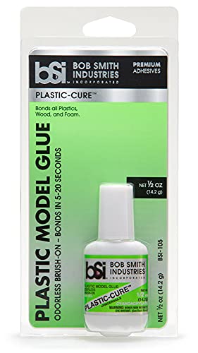 Bob Smith Industries BSI-105 Plastic-Cure™ Brush-On Odorless Foam-Safe Super Glue - Clear Cyanoacrylate Adhesive for Plastics, Foam & Crafts (0.5 oz)