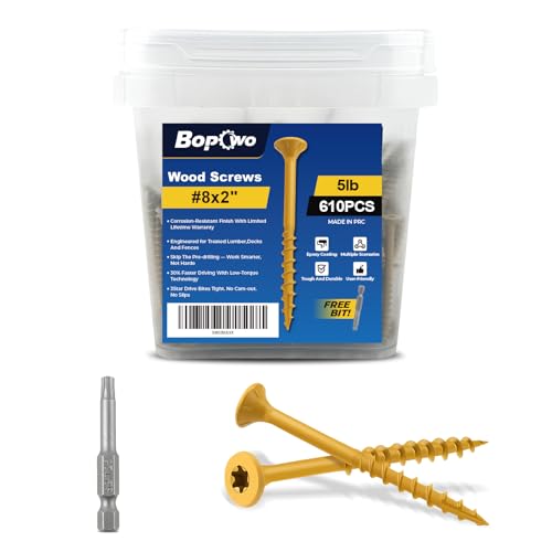 #8 x 2 Deck Screws Wood Screws, Torx Flat-Head Exterior Screws, T25 Star Bit Included(615PCS 5LB Box) - size: #8x2"
