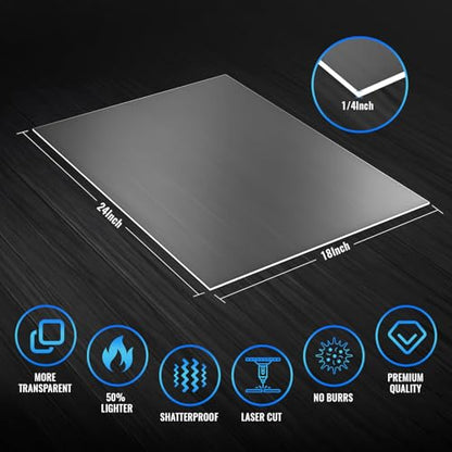 2 Pack 18x24 1/4" Clear Plexiglass Sheets for Glass Replacement - size: 18 x 24"