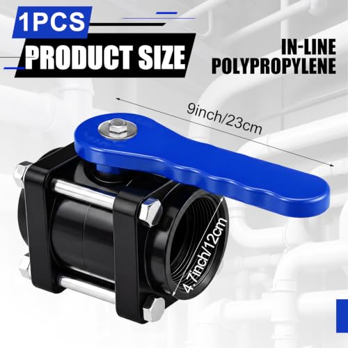 1 Pcs Blue Inline Polypropylene Ball Valve 2" Npt Female Stainless Steel Exterior Chemical Resistant for Water Irrigation Industrial Systems - color: Blue