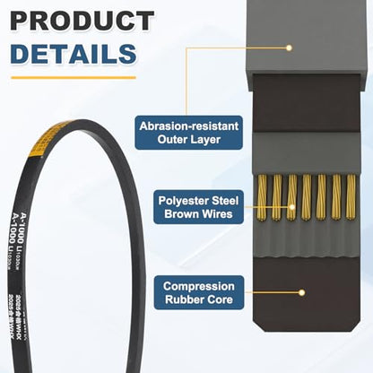 uxcell 3Pcs A-1000 Rubber V-Belt 1000mm Li x 13mm W x 8mm T Classic Wrapped - size: A-1000