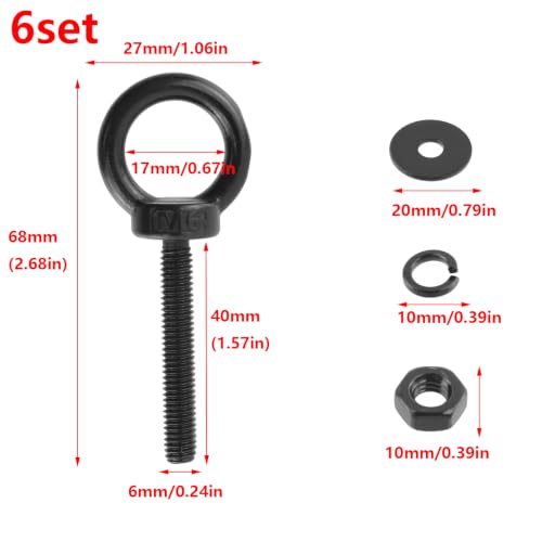 Antrader Lifting Shoulder Eye Bolts,M6 Eye Bolt,M6 x 40mm,Black,6 Sets - size: M6 x 40mm