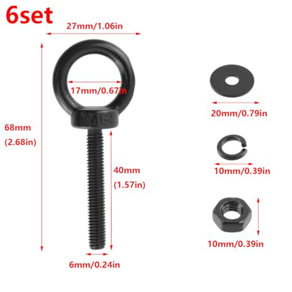 Antrader Lifting Shoulder Eye Bolts,M6 Eye Bolt,M6 x 40mm,Black,6 Sets - size: M6 x 40mm