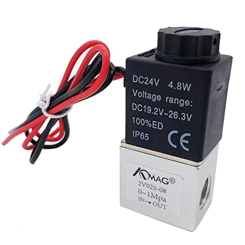 AOMAG® 1/4" DC 24V 2 Way Normally Closed Pneumatic Aluminum Electric Solenoid Air Valve - size: 1/4" Port, style: DC 24V
