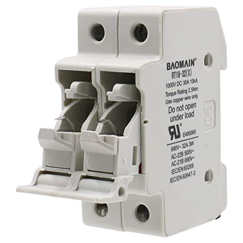 BAOMAIN 2P Solar PV DIN Rail Fuse Holder for 10x38mm,UL Recognized