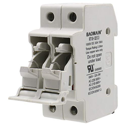 BAOMAIN 2P Solar PV DIN Rail Fuse Holder for 10x38mm,UL Recognized