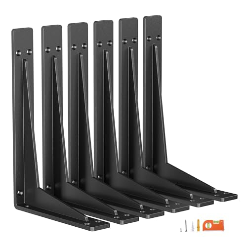 NEODROP 6-Pack 6 Inch Heavy Duty Shelf Brackets, Premium Metal Wall Bracket for Mantel, Countertop Support, Garage Storage Shelves | Floating Shelf Hardware | High Strength Corner Brace - size: 6 Inch, style: 6 Pack