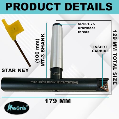 7″ Balanced Fly Cutter Indexable Face Milling Cutter with MT3 Shank (M12 × 1.75 Drawbar Thread), Single TCMT1604 Insert, Torx Screw & Star Key Included - size: 7" Fly Cutter MT‑3 Shank and M12×1.75 (TCMT‑1604)