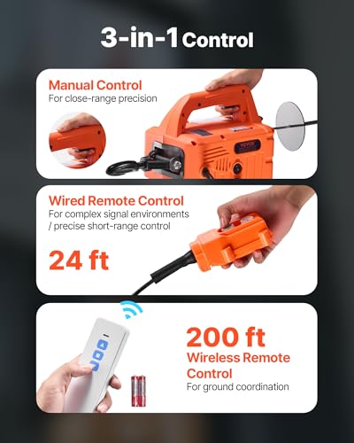 VEVOR 3-in-1 Electric Hoist Winch, 1550 lbs Capacity, 1500W Portable Power Winch Crane, 25 ft Lifting Height, 16.4 ft/min with Manual, Wired and Wireless Remote Control for Factory, Warehouss, Garage