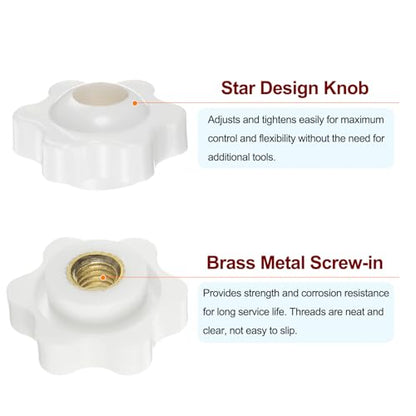 HARFINGTON 10pcs Star Knobs M6 Female Thread 25mm Head Plastic Through Hole Brass Screw-in Clamping Handles Threaded Hand Knobs, White - color: White, size: M6 x 25mm