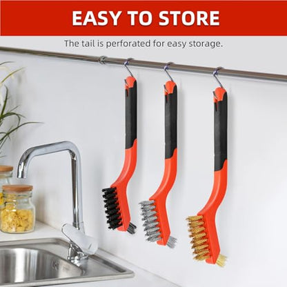 6PCS Wire Brushes for Cleaning Rust, Nylon, Brass & StainlessSteel Bristles - style: 6pcs