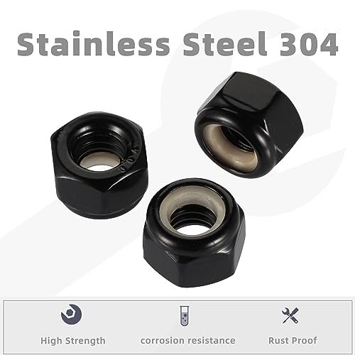 #8-32 Nylon Insert Lock Nuts Locknuts, 304 Stainless Steel Black Finish, 50 PCS - size: #8-32