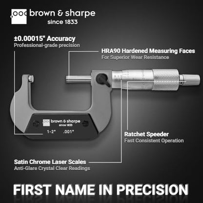 Brown & Sharpe 1-2" Outside Micrometer, 0.001" Graduation, Carbide Faces - size: 1-2 Inch