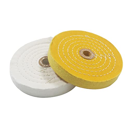 2 Pcs 6" Extra Thick Cotton Buffing Wheel, 5/8" Arbor Hole - style: 6 In Buffing Wheel(Yellow&White)