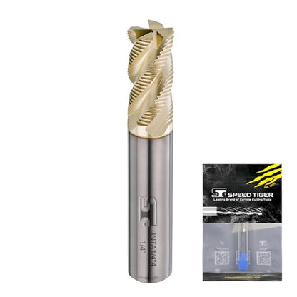 SPEED TIGER INTA Carbide Roughing End Mill - for Alloy Steels/Hardened Steels - Micro Grain Carbide End Mill - ZrN-A Coating - 4-Flute - INTA5/16-4 (1 Piece, 5/16") - size: 5/16 in