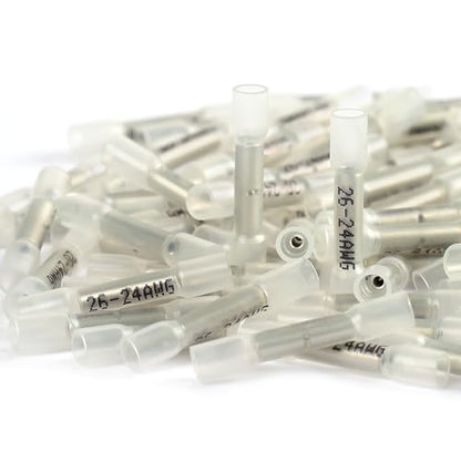 26,24 AWG Heat Shrink Butt Connectors Marine White Crimp Splice Waterproof - size: 26-24AWG 100pcs