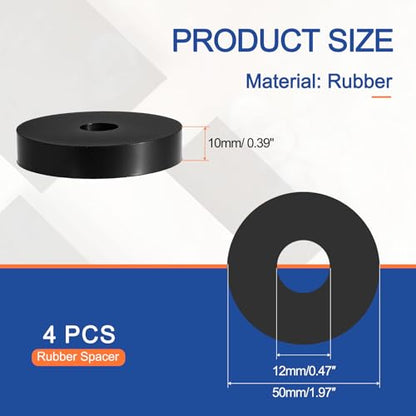 Multi Purpose Rubber Spacer, 12mm ID x 50 OD x 10mm T Neoprene Round Anti-Vibration Isolation Pads Bushings Spacer Washer Fit for HVAC Bolts Car Accessories (4 Pcs) - size: 12mm ID x 50 OD x 10mm T