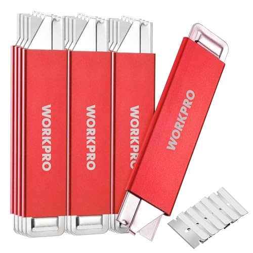 WORKPRO 12-Pack Box Cutter Retractable, Red - color: Red - 12-pack Extra Blades Included
