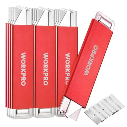 WORKPRO 12-Pack Box Cutter Retractable, Red - color: Red - 12-pack Extra Blades Included