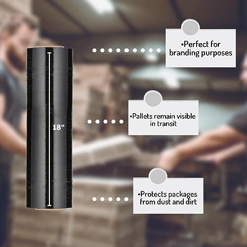 PSBM Dark Black Stretch Wrap, 96 Rolls 18 Inch x 1000 Feet 100 Gauge, Heavy Duty Plastic Wrap Industrial Strength Shrink Film for Moving, Packing & Shipping - color: Black, size: 96 Rolls