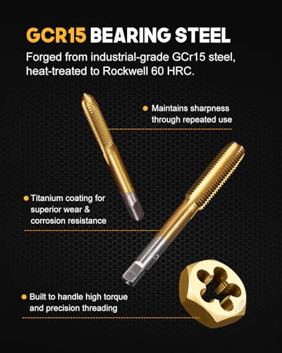 Kolvoii 86-Piece SAE/Metric Tap and Die Set, Titanium-Coated - size: 86-Piece Metric & SAE