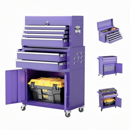 Crownland 8 Drawer Rolling Tool Chest with Wheels, Purple - color: Purple, style: 8-Drawer Rolling Tool Chest
