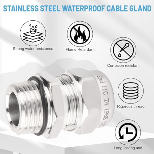 NPT 1/2" Stainless Steel Waterproof Cable Gland IP68, Adjustable 6-12mm - style: NPT 1/2"