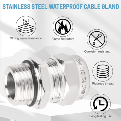 NPT 1/2" Stainless Steel Waterproof Cable Gland IP68, Adjustable 6-12mm - style: NPT 1/2"