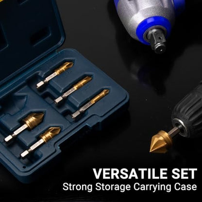 6 Pieces Countersink Drill Bit Set, M35 Cobalt HSS Countersink Drill Bits