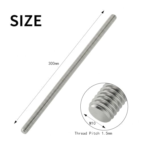 4Pcs Stainless Steel Fully Threaded Rods M10x300mm Right Threads with Nuts - size: M10x300mm