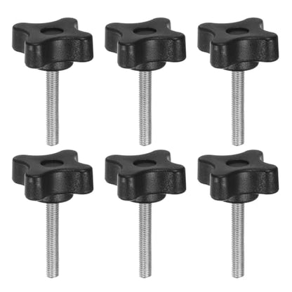 HARFINGTON 6pcs Star Clamping Knobs M5 x 30mm Metric Male Thread 32mm 4-Point Plastic Head Threaded Stud Knob Hand Tightening Thumb Screw Jig Handle, Black - size: M5 x 30mm x 32mm