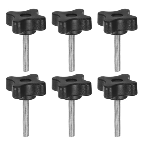 HARFINGTON 6pcs Star Clamping Knobs M5 x 30mm Metric Male Thread 32mm 4-Point Plastic Head Threaded Stud Knob Hand Tightening Thumb Screw Jig Handle, Black - size: M5 x 30mm x 32mm