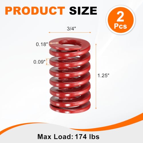 HARFINGTON 2pcs Die Spring 3/4" OD x 1.25" Free Length SMH4005, Red - size: 3/4" OD x 1.25" Free Length