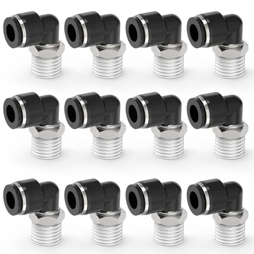 12-PACK 1/2" Tube OD x 1/8" NPT Thread Male Elbow Push to Connect Fittings,PL-1/2-N1 Pneumatic Quick Connect Air Line Hose Fittings - size: 1/2"OD x 1/8"NPT