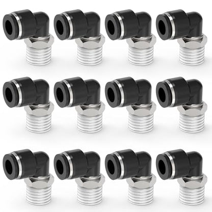 12-PACK 6MM Tube OD x 1/8" NPT Thread Male Elbow Push to Connect Fittings,PL6-N1 Pneumatic Quick Connect Air Line Hose Fittings - size: 6MM OD x 1/8"NPT