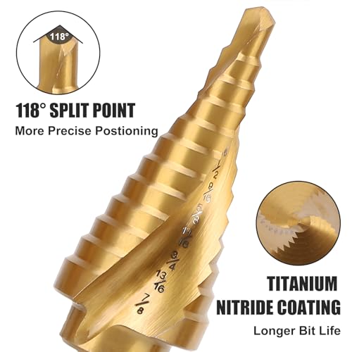 3PCS Titanium HSS Step Drill Bit Set with 1/4" Hex Shank - style: 3Pcs Titanium - Hex Shank