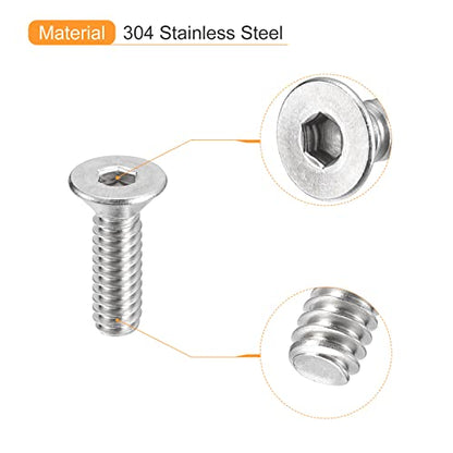 uxcell #10-24x5/8 Flat Countersunk Head Socket Cap Screws, 50Pcs 304 Stainless Steel Hex Socket Flat Head Screws, Full Thread, Countersunk Bolts - size: #10-24x5/8"