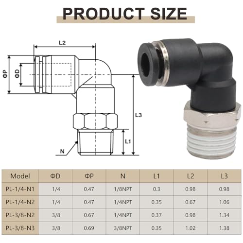10 Pcs Push to Connect Fittings Male Elbow 3/8 Inch Tube OD x 3/8 Inch NPT Thread Quick Connect Air Line Fittings 90 Degree Pneumatic Tube Fittings - size: 3/8"OD x 3/8"MNPT