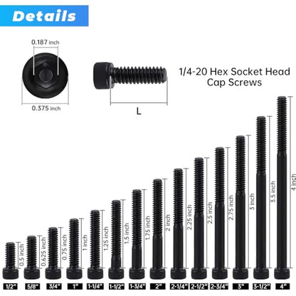 Glvaner 1/4"-20 x 2 (12 pcs) Socket Head Cap Screws, 12.9 Grade Alloy Steel, Black Oxide Finish, Partial Thread UNC, Allen Hex Drive - size: 1/4-20 x 2"