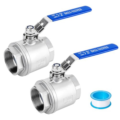2 Pack 316 Stainless Steel Ball Valve, NPT Female Full Port Ball Valve Heavy Duty Shut Off Valve 1000 WOG For Water, Oil, Gas (2 inch) - size: 2 Inch