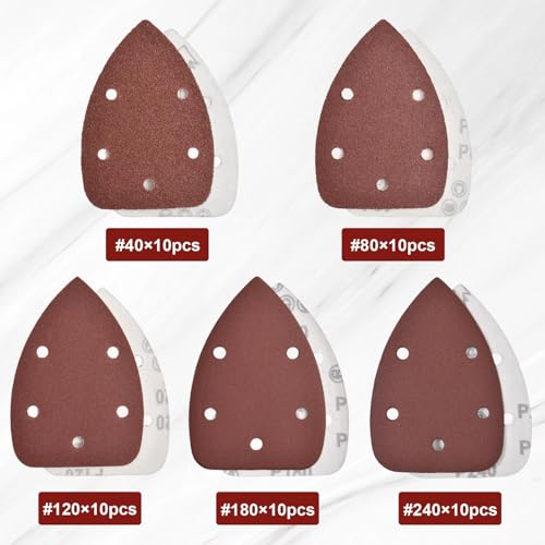 50 Pcs Mouse Detail Sanders Sandpaper Sanders Pads 40 80 120 180 240 Grits Mouse Sander Paper 5 Holes Triangular Sanding Sheets Abrasive Paper for Sanding Machine - style: 5 Hole