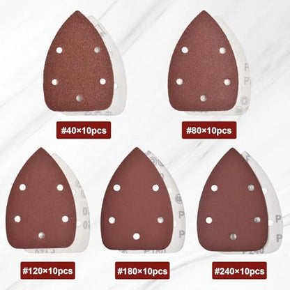 50 Pcs Mouse Detail Sanders Sandpaper Sanders Pads 40 80 120 180 240 Grits Mouse Sander Paper 5 Holes Triangular Sanding Sheets Abrasive Paper for Sanding Machine - style: 5 Hole
