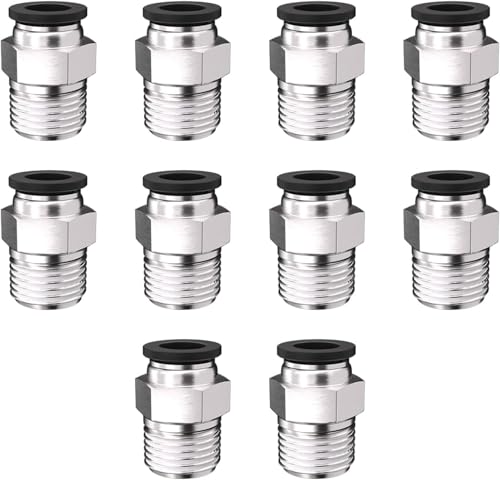 10PCS Push to Connect Fittings 1/4 Inch Tube OD x 1/4 Inch NPT Thread Pneumatic Male Straight Connector Air Fittings - size: 1/4"OD x 1/4"NPT 10PCS