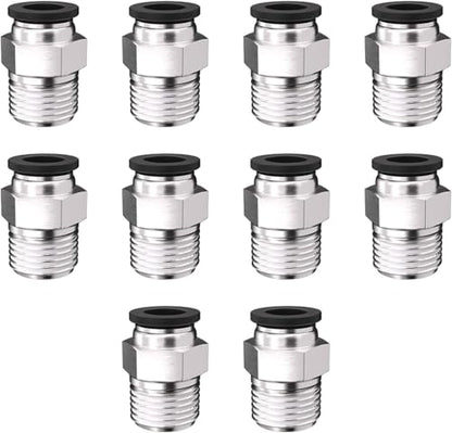 10PCS Push to Connect Fittings 1/4 Inch Tube OD x 1/4 Inch NPT Thread Pneumatic Male Straight Connector Air Fittings - size: 1/4"OD x 1/4"NPT 10PCS