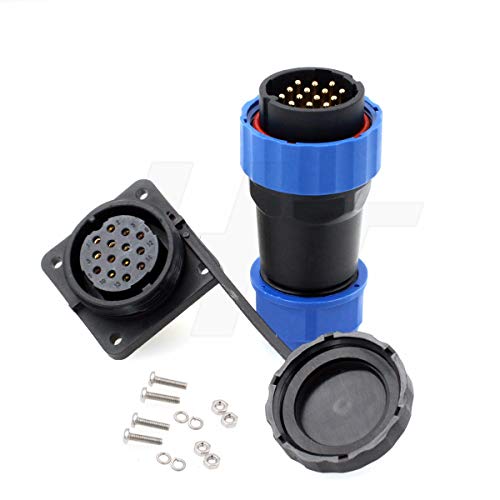 HangTon HE29 14 Pin Waterproof IP68 Connector Outdoor Circular Threaded Male Female Solder Plug Panel Socket 4-Screw (14 pin 10A 380V) - size: 14 pin 10A 380V