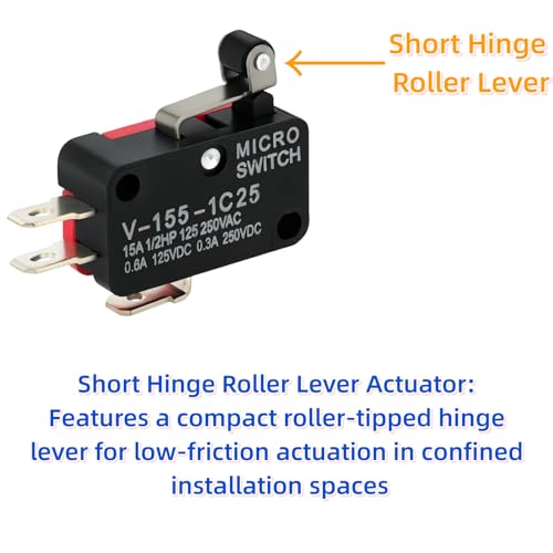 12 Pcs Micro Limit Switch with Short Hinge Roller Lever SPDT 1NO 1NC Microswitch V-155-1C25 - size: Short Hinge Roller Lever (V-155-1C25)