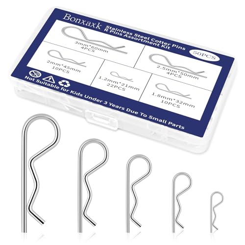 50 Pcs Cotter Pins Assortment Kit R Clips 5 Sizes