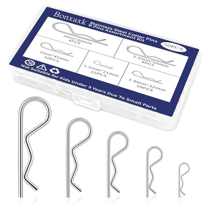50 Pcs Cotter Pins Assortment Kit R Clips 5 Sizes