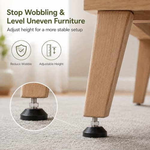 M8 x 1.25 Adjustable Leveling Feet, 4 Pack, 20° Swivel Base - size: M8 | 3" Height | 1.54" Base | 110 lbs/Leg